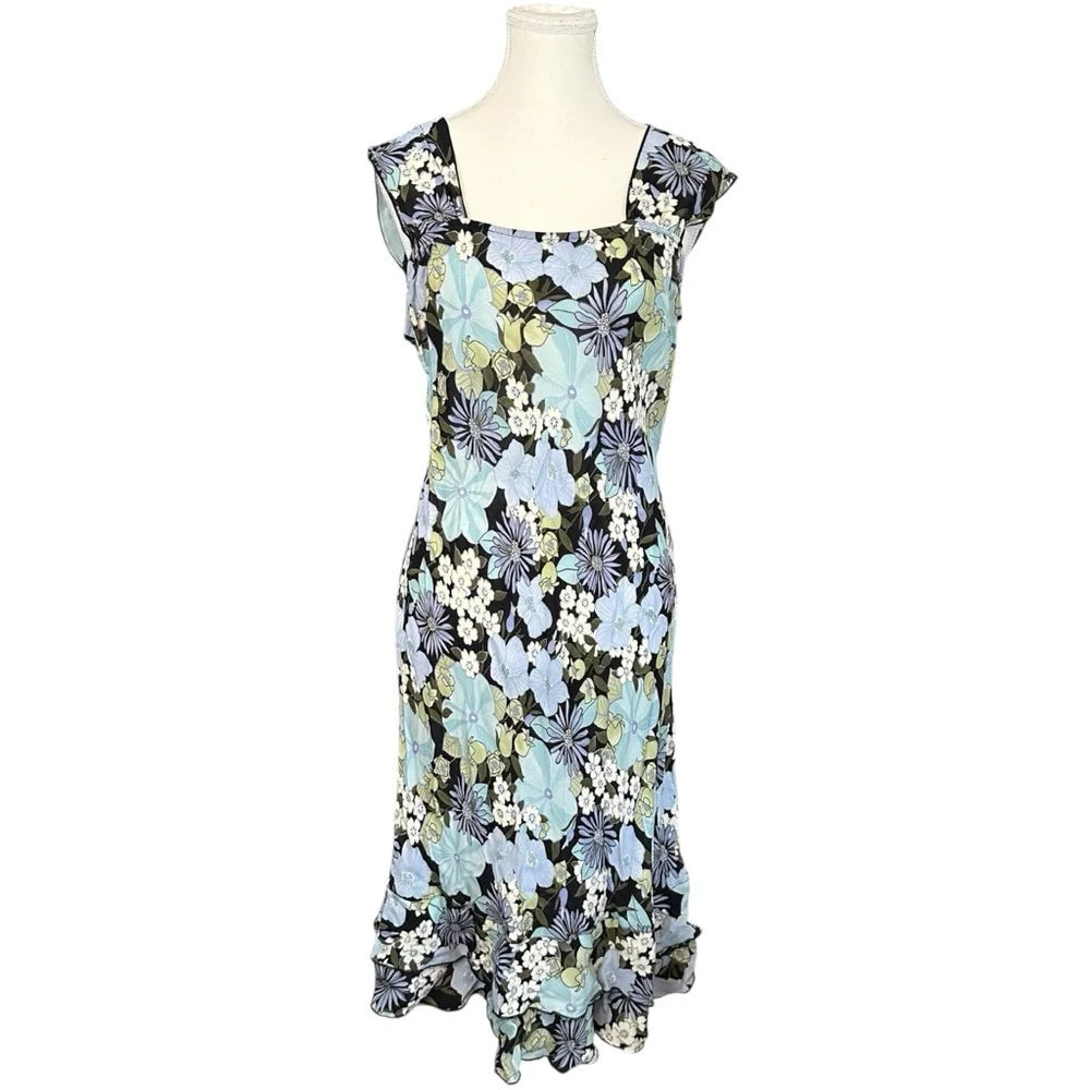 Y2K ruffle hem slip dress blue floral Twyla Blu - Picture 1 of 5